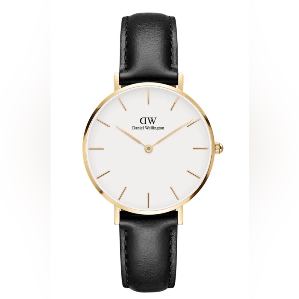 Daniel Wellington Petite Sheffield Gold Watch with black leather band